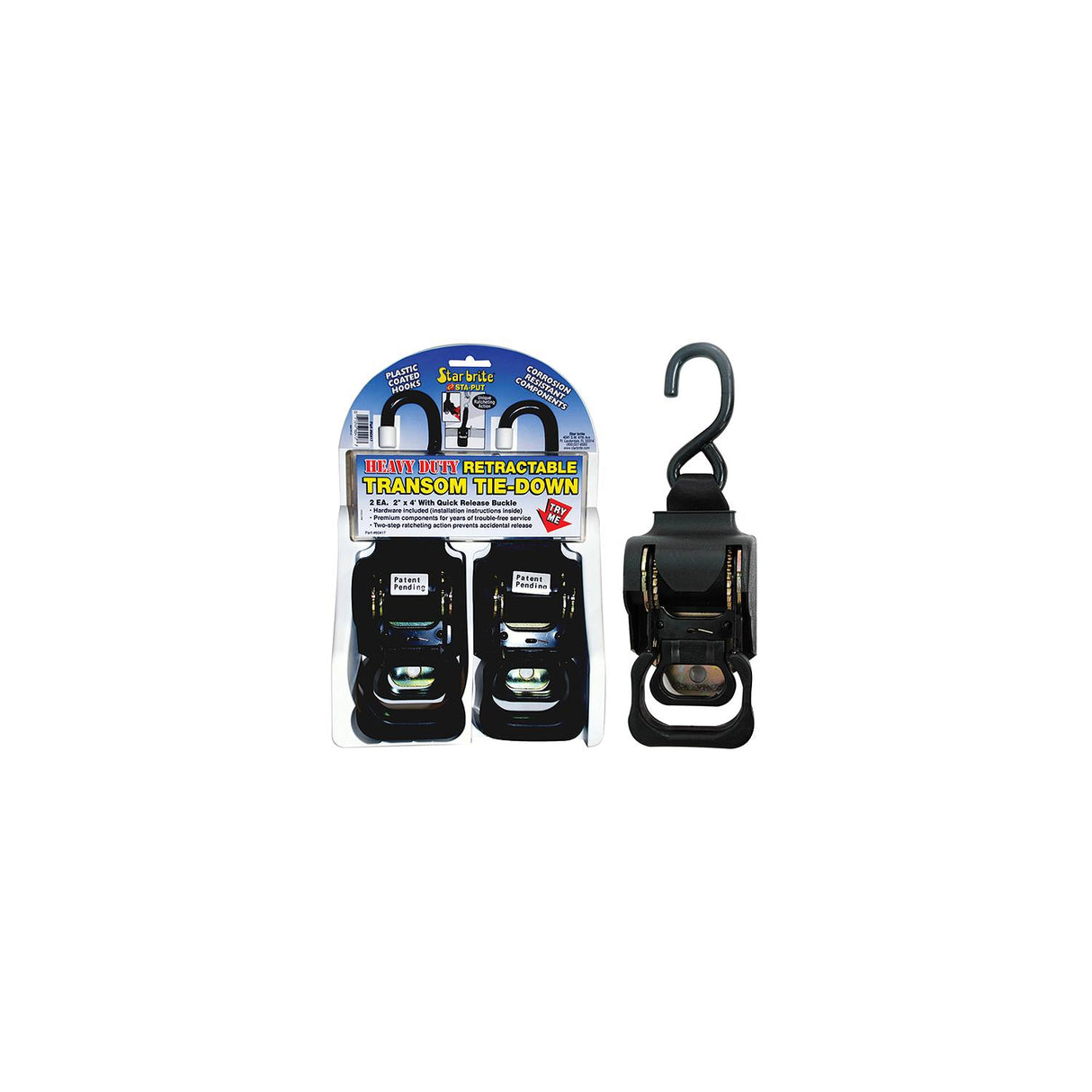Star brite Sta-Put 60428 2" Heavy Duty Retractable Tie Downs (2 Per Pack) - 060428-3