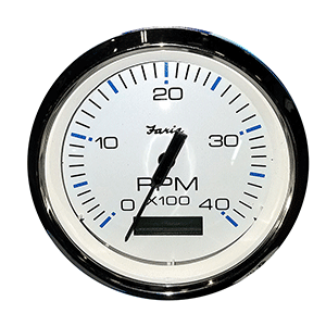 Faria Beede Instruments Faria Chesapeake White SS 4" Tachometer w/Hourmeter (4000 RPM) (Diesel) (Mech. Takeoff & Var. Ratio Alt) - 33834