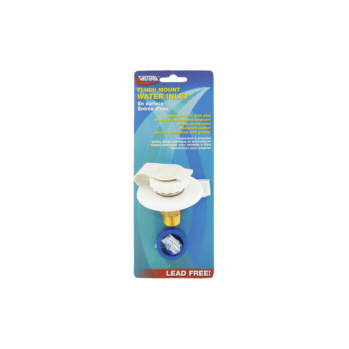 Valterra Flush Mount MPT Plastic Flange Brass Check Valve RV Water Inlet | Includes Screws, Putty Tape & Teflon Tape - A01-0170LFVP - image 1
