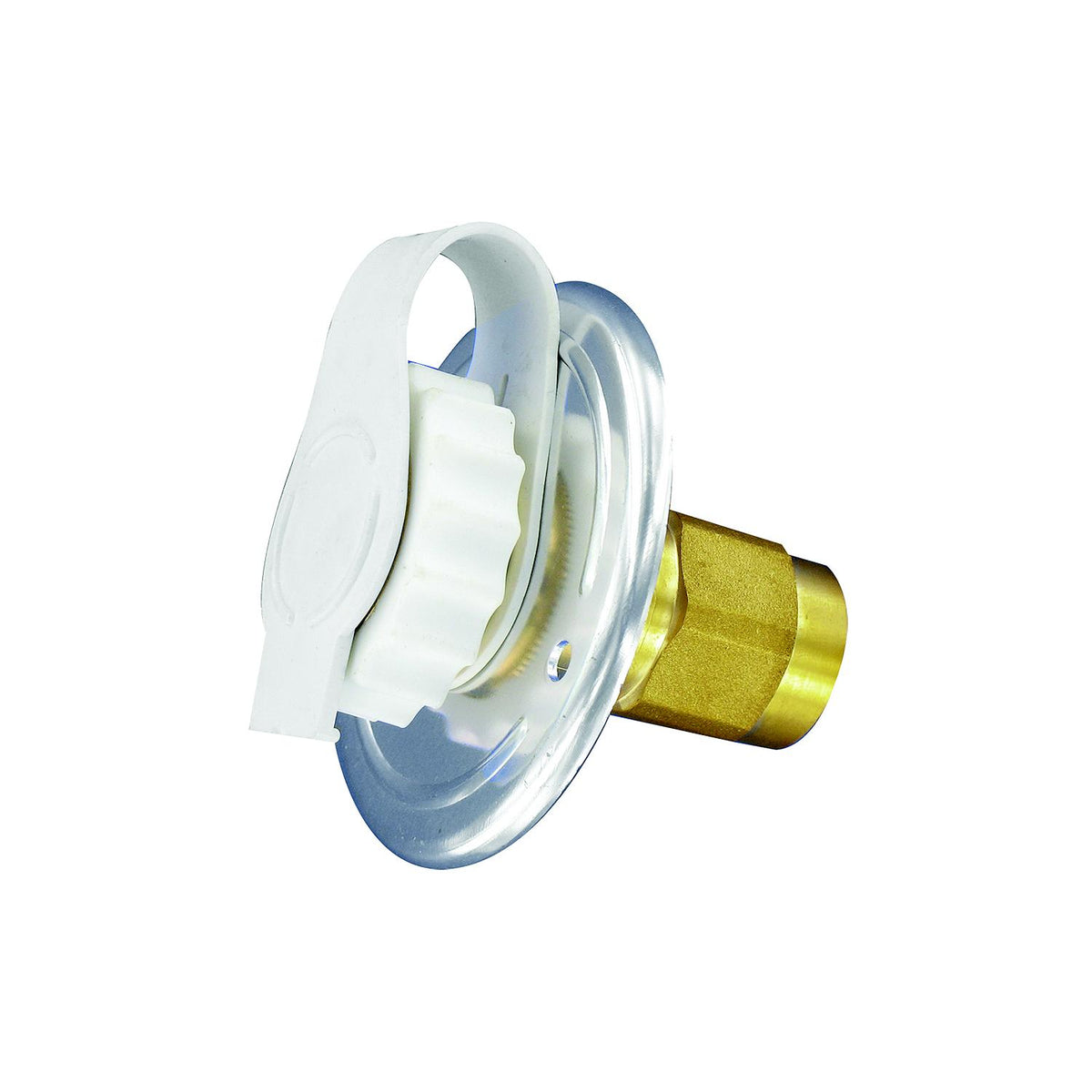 Valterra White Flush Mount FPT Brass Check Valve RV Water Inlet | Includes Screws, Putty Tape & Teflon Tape - A01-0172LFVP - image 1
