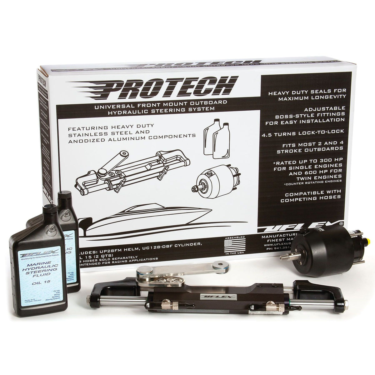 Uflex Protech Hydraulic Steering Package with UP28F Helm Pump and UC128-OBF/2 Cylinder - PROTECH 2.1 - image 1