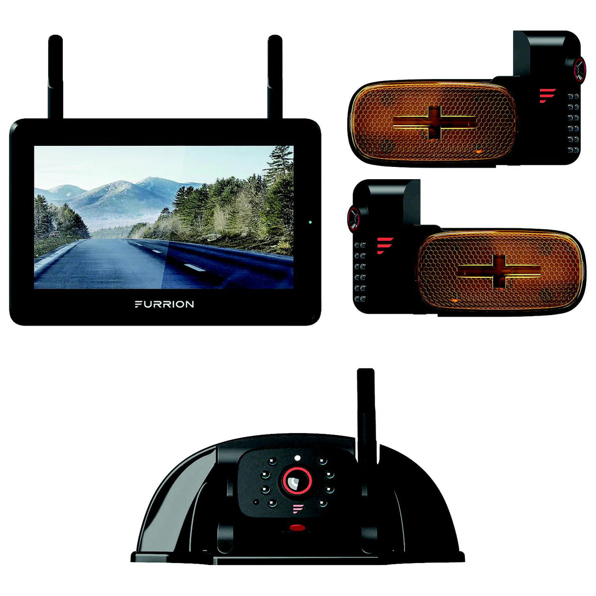 Furrion 2021124369 Vision S®+ RV Observation System- 7" Monitor, side Cameras with LED Marker Lights, Sharkfin Camera - image 1