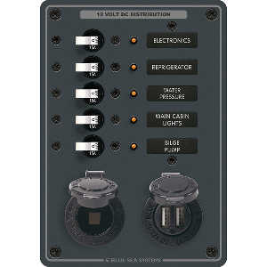 Blue Sea Systems Blue Sea 8120 - 5 Position 12V Panel w/Dual USB & 12V Socket