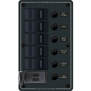 Blue Sea Systems Blue Sea 8521 - 5 Position Contura Switch Panel w/Dual USB Chargers - 12/24V DC - Black