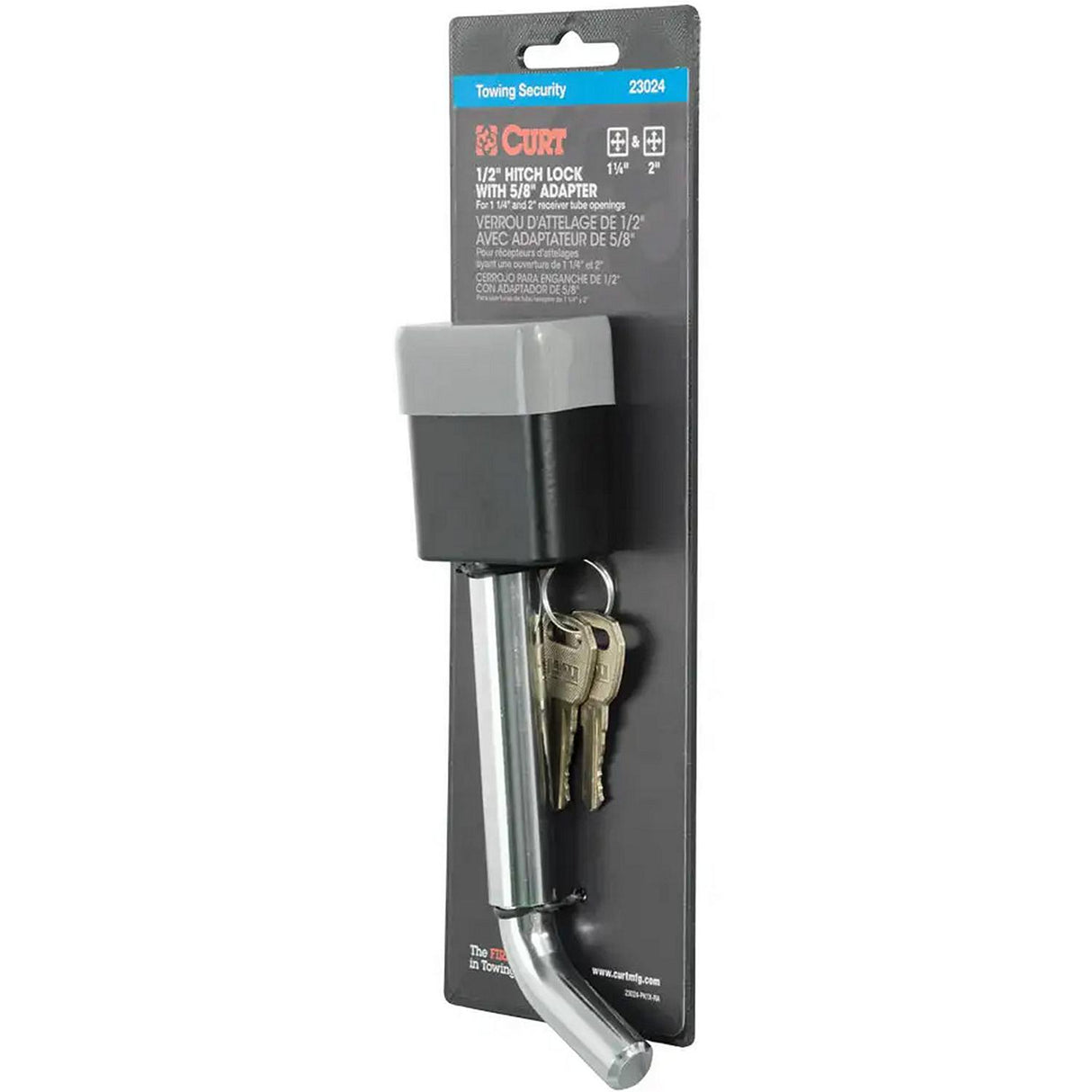 Curt Manufacturing Curt Mfg. 23024, 1/2" Hitch Lock with 5/8" Adapter fits 1-1/4" or 2" Receiver, Deadbolt, Chrome - image 1
