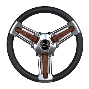 Schmitt Marine Burano Wheel 14" 3/4" Tapered Shaft Burl Polyurethane w/Stainless Spoke Includes Center Cap/Nut - PU105111-04R