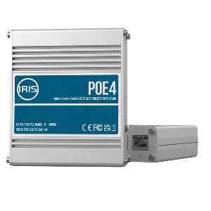 Iris Innovations Iris Four Channel Uplink Power Over Ethernet Switch - IEEE802.3af & 3at Compliant - 9-30VDC Input - 48VDC Output - POE4V2