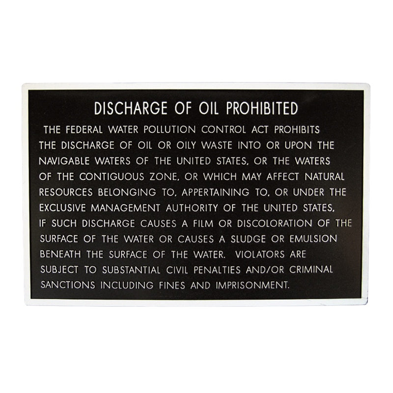 Bernard Engraving P-204 Oil Discharge Plaques Marine Boat