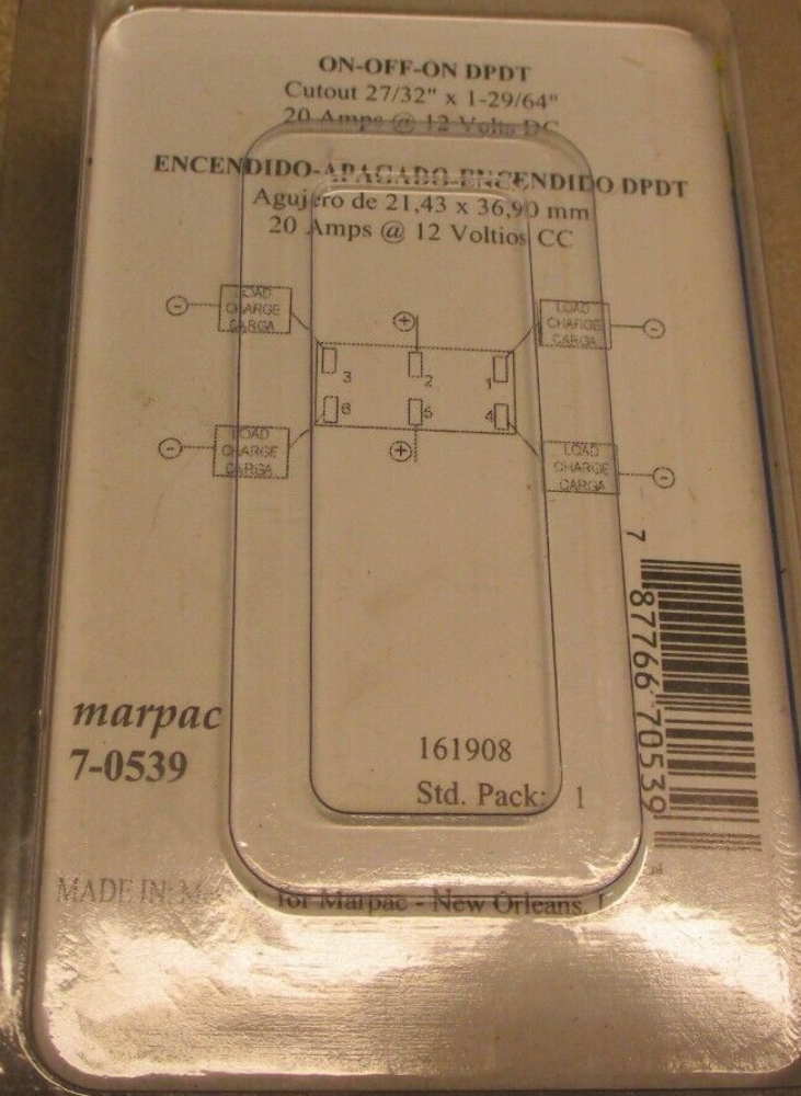 Marpac 7-0539 Rocker Switch Contura 3Positio DPDT On-Off-On 6Terminal No-Illumin