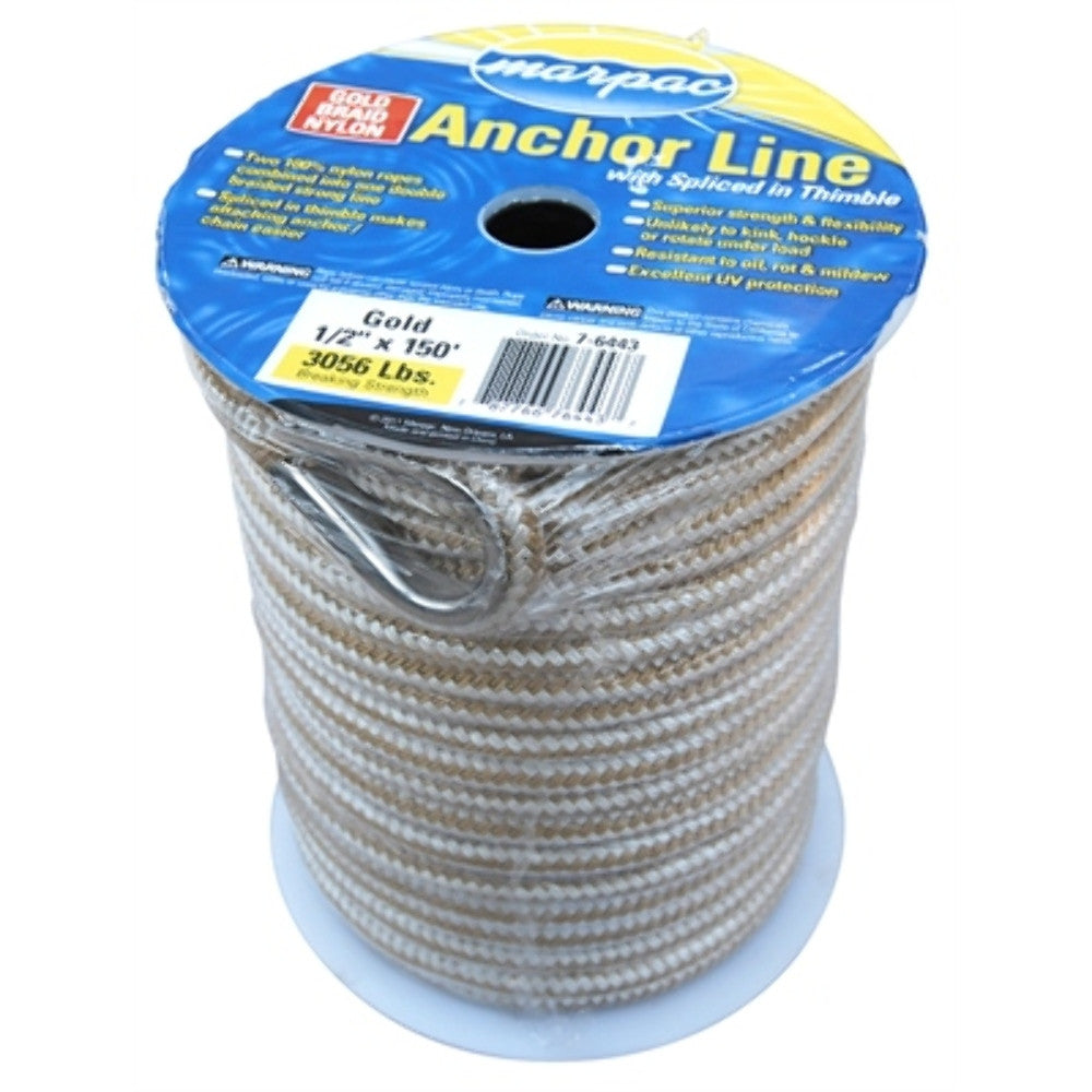 Marpac D35-38150 Gold Braid Nylon Anchor Line 3/8"x150'
