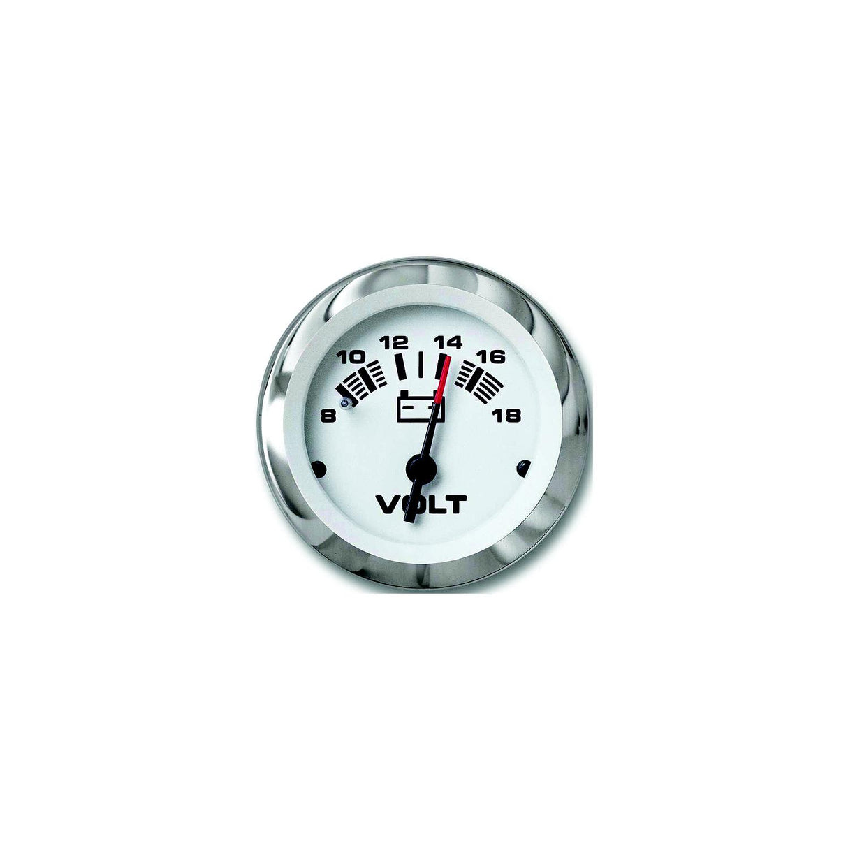 Sierra 65506P Lido Series 2" White & Stainless Steel 12V 8-18 VDC Dial Range Voltmeter Gauge - 65506P