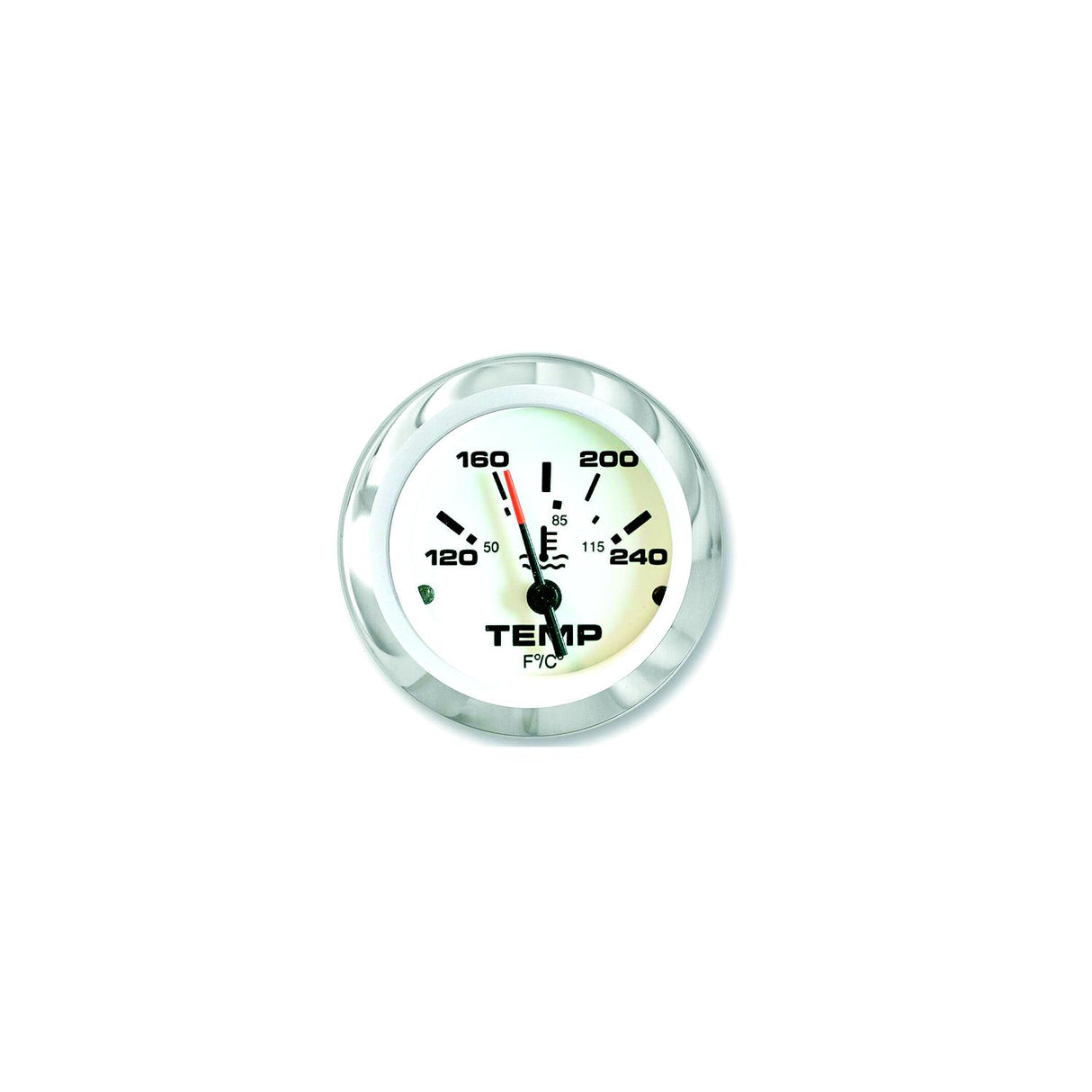 Sierra 65509P Lido Series 2" White & Stainless Steel 120-240 F Dial Range Water Temperature Gauge & Requires "D" Sender Code - 65509P
