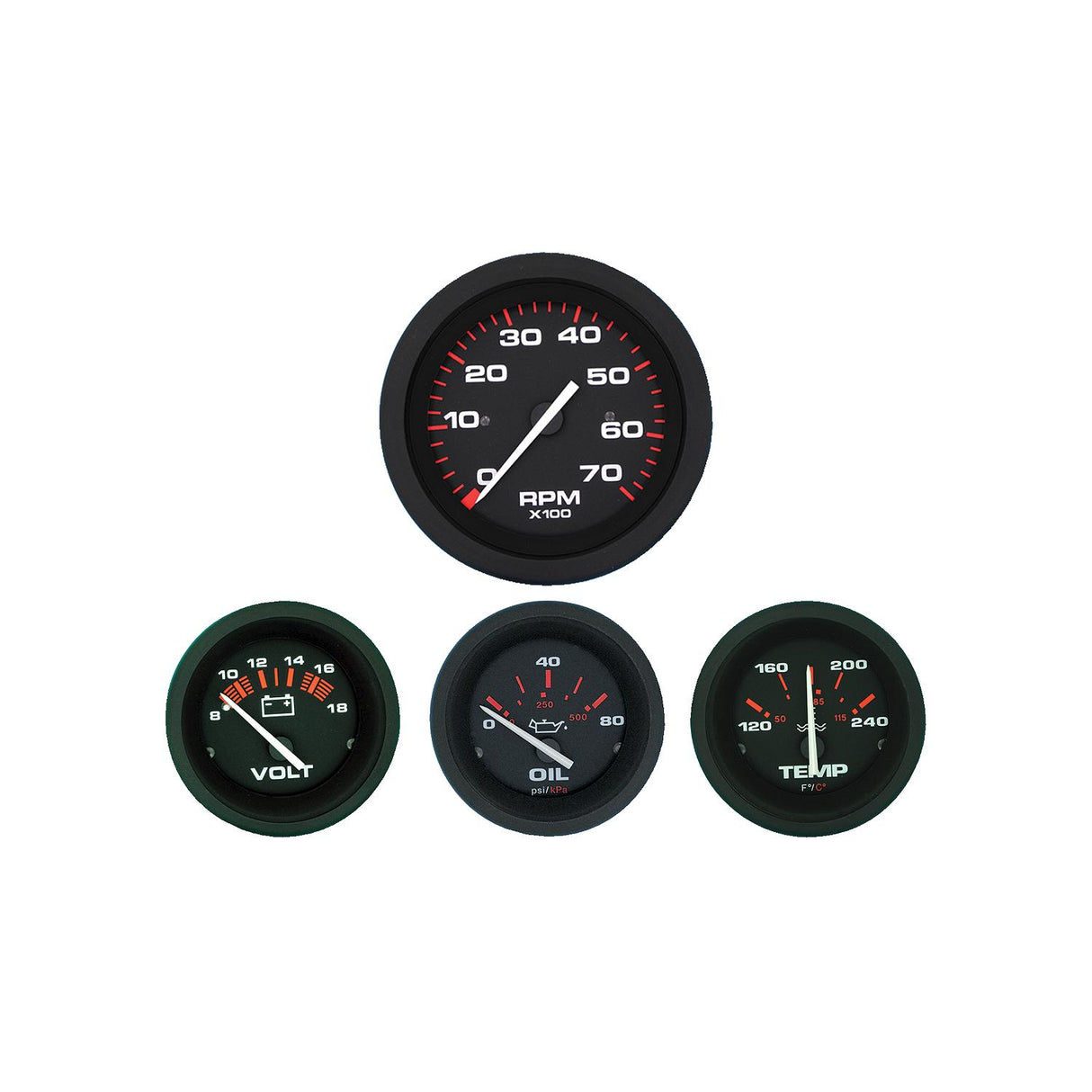 Sierra 69722P Amega Series Black Inboard 4 Set with Tachometer, Voltmeter, Oil Pressure & Water Temperature Gauges - 69722P - official Sierra product image 3