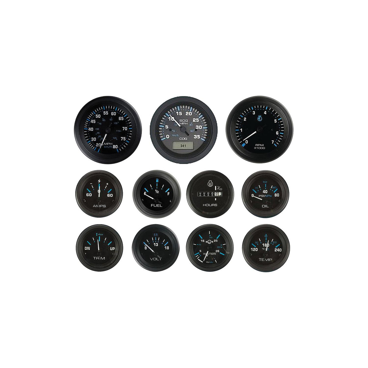 Sierra 68400P Eclipse Series 3" Black Petrol / Gas 0-7,000 RPM Dial Range Tachometer & Hourmeter Gauge with Outboard Alternator or Coil Sender Code - 68400P - official Sierra product image 3
