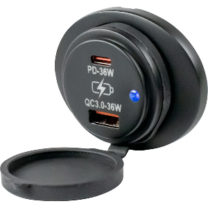 Sea-Dog Oval Surface Mount USB 3.0 &amp; USB-C Power Socket - 426535-1
