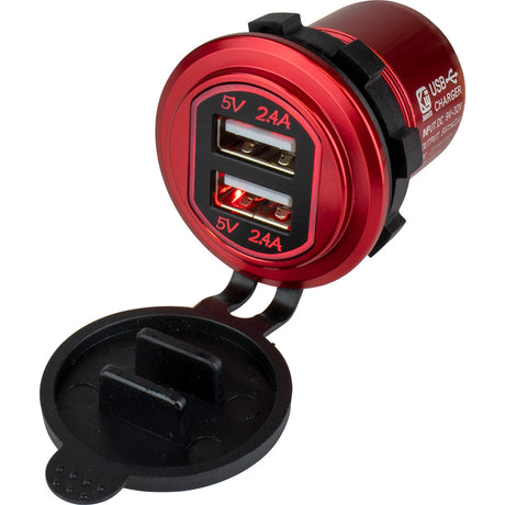 Cargador USB dual Sea-Dog redondo rojo con 1 puerto de carga rápida + [426504-1]