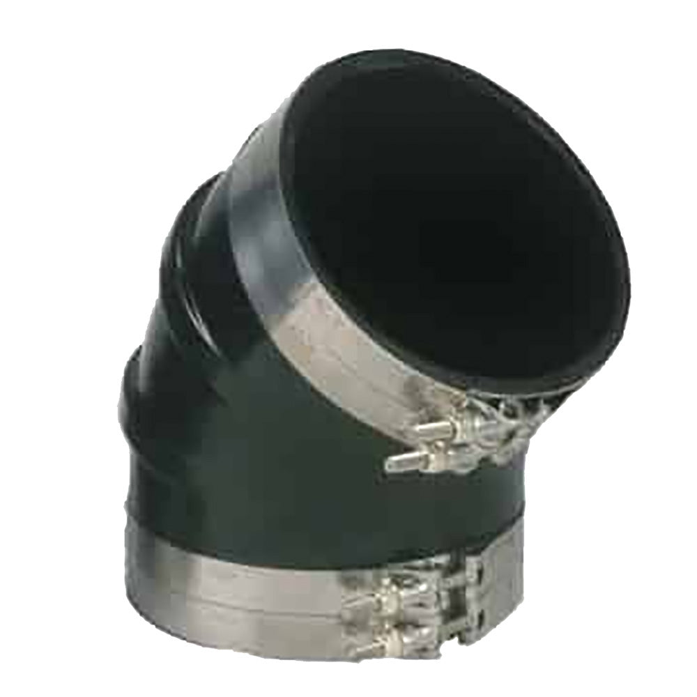 Trident Marine Codo de escape húmedo moldeado de caucho negro EPDM de 4" ID de 45 grados con 4 abrazaderas de perno en T [TRL-445-S/S]
