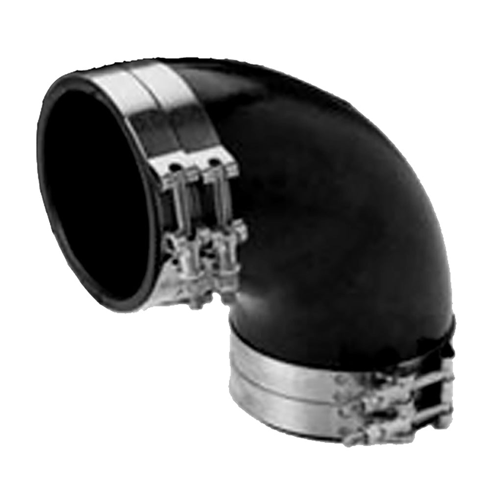 Trident Marine Codo de escape húmedo moldeado de caucho negro EPDM de 6" ID de 90 grados con 4 abrazaderas de perno en T [TRL-690-S/S]