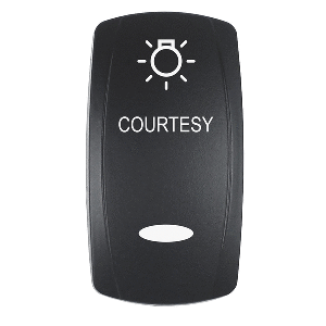 Pacer Actuator - 'COURTESY' f/V Series Contura Switches - Black - Laser Etched (Top/Bottom Light) - EV2LE-CTSY