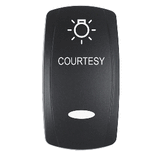 Pacer Actuator - 'COURTESY' f/V Series Contura Switches - Black - Laser Etched (Top/Bottom Light) - EV2LE-CTSY