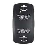 Pacer Actuator - 'WINDLASS DPLY/RTRV' f/V Series Contura Switches - Black - Laser Etched (Top/Bottom Light) - EV2LE-WND