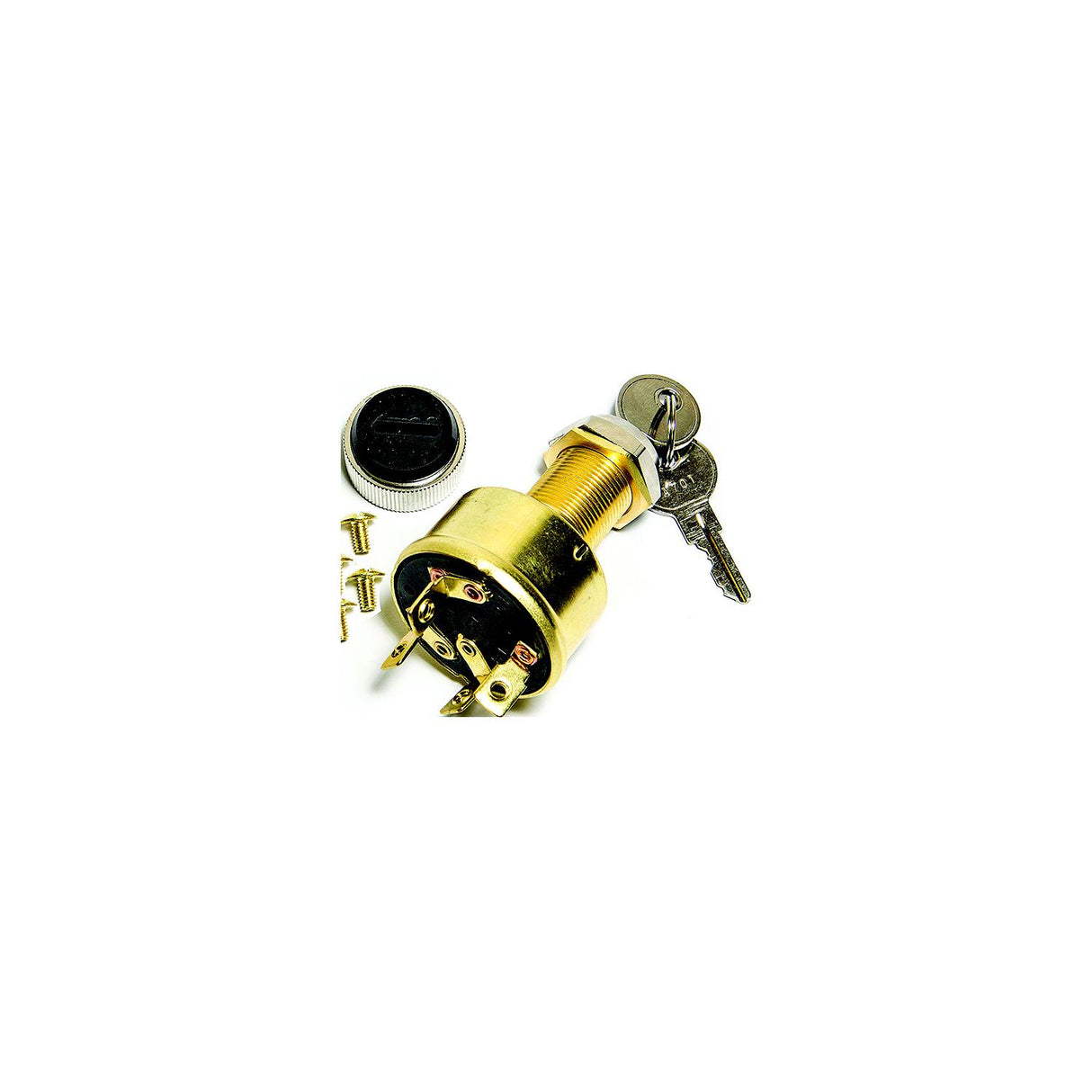 Sierra MP39070 Conventional 4 Position 1" Brass 4 Screw Terminal 12V 15 Amp Ignition Starter Switch - MP39070