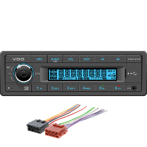 VDO 12V Radio w/FM RDS Tuner MP3/WMA/USB/Bluetooth - Blue Illumination - Includes Power Speaker Harness - TRW312UB-BUK