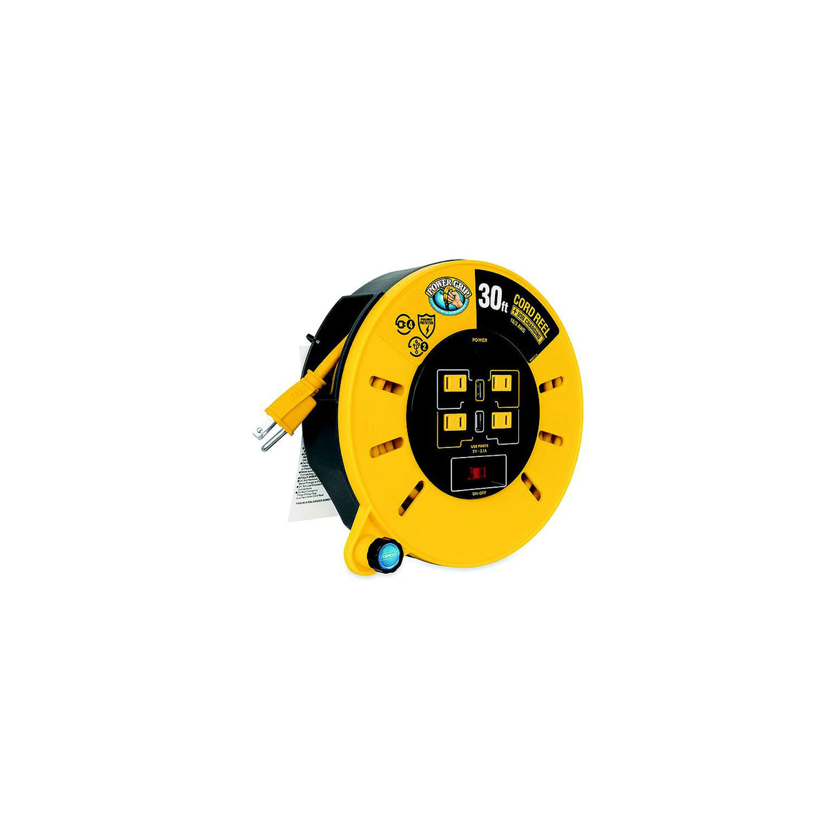 Camco 55290 Power Gripâ¢ Extension Cord Reel With USB Charging Ports, 30' - 55290