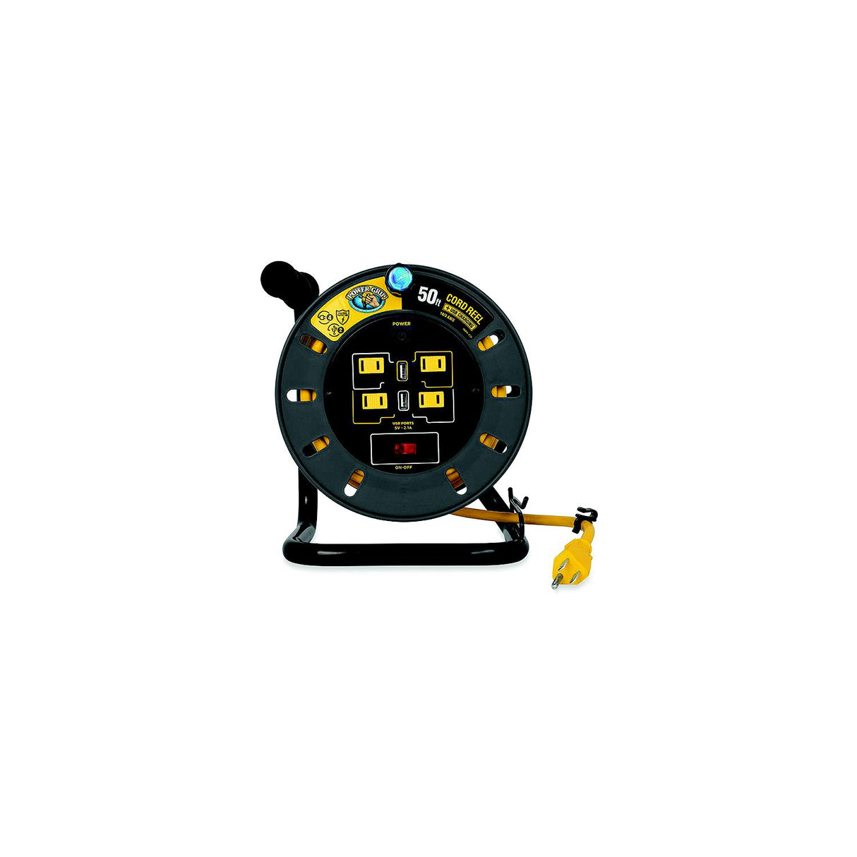 Camco 55291 Power Gripâ¢ Extension Cord Reel With USB Charging Ports, 50' - 55291