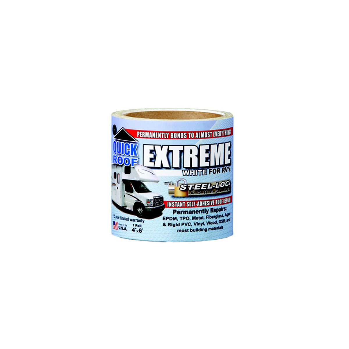 CoFair Products, Inc - Quick Roof Extreme UBE425 Instant Self-Adhesive White Roof Tape for RV's, 4" x 25' - image 1