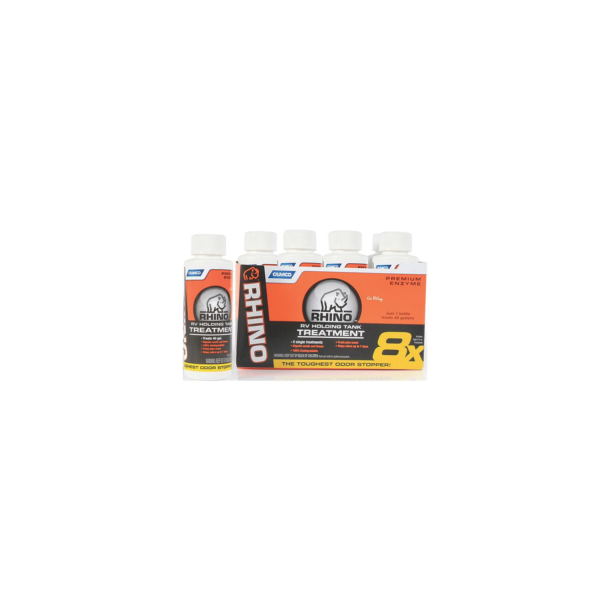 Camco Rhino Premium RV Holding Tank Treatment - 8 Single 4oz Bottles [41511] - official Camco product image 2