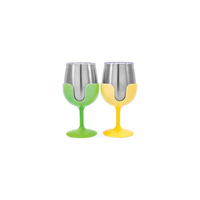 Camco 51916 Wine Tumblers, 8 oz., Green & Yellow, 1 pr. - image 1