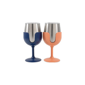 Camco 51917 Wine Tumblers, 8 oz., Navy & Peach, 1 pr. - image 1