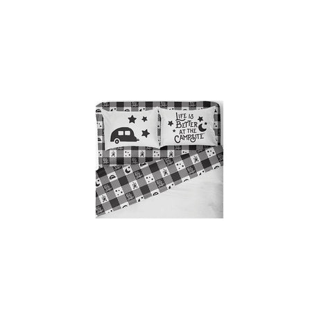 Camco 53474 Bed Sheets, King, Buffalo Plaid, Blk/White - image 1