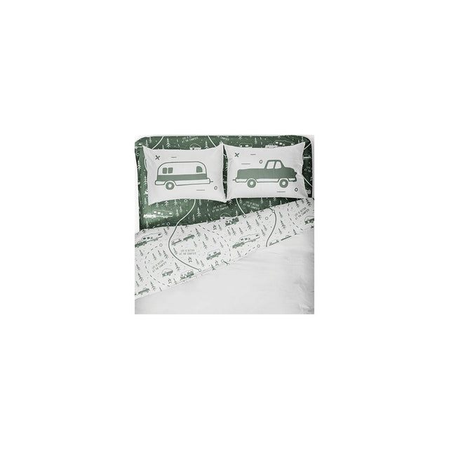 Camco 53476 Bed Sheets, Short Queen, Green Map - image 1