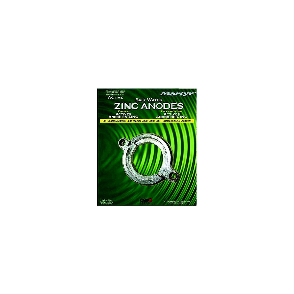 Martyr Anodes Martyr AP19644002660KZ Yanmarâ¢ Split Ring Saildrive Anode, Zinc - AP19644002660KITZ