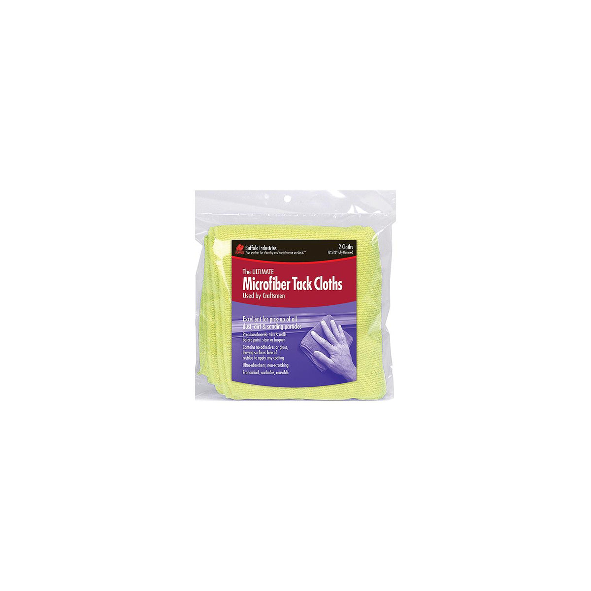 Buffalo Industries Microfiber Tack Cloths, Yellow, 2/pk - 65008 - image 1