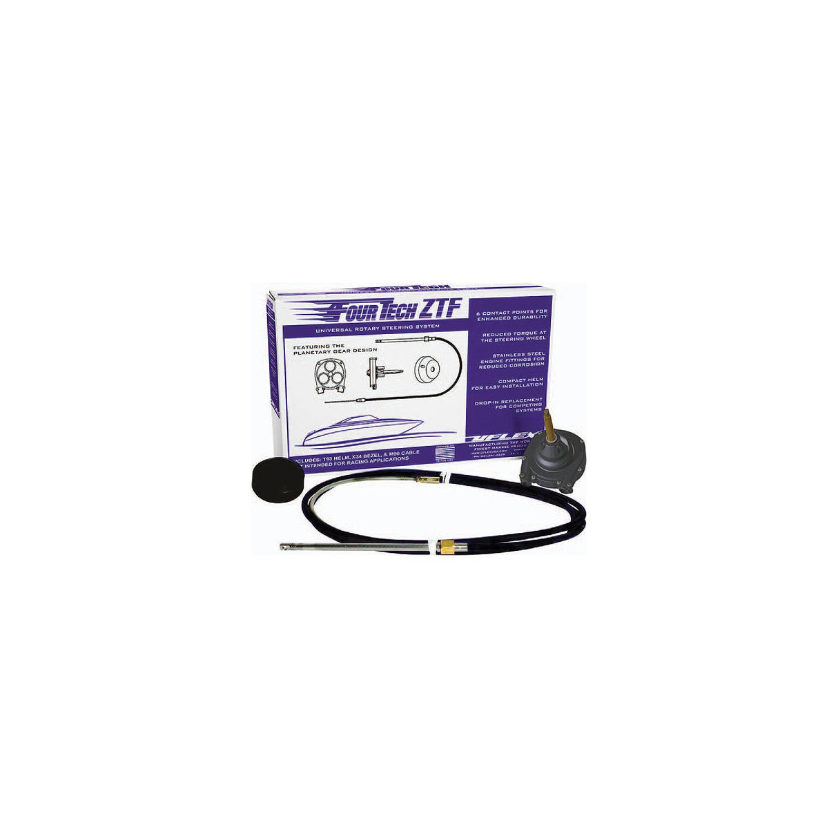 Uflex FOURTECHBLK20ZTF Fourtechâ¢ ZTF Rotary Steering System, 20' Black Cable - FOURTECHBLK20 ZTF