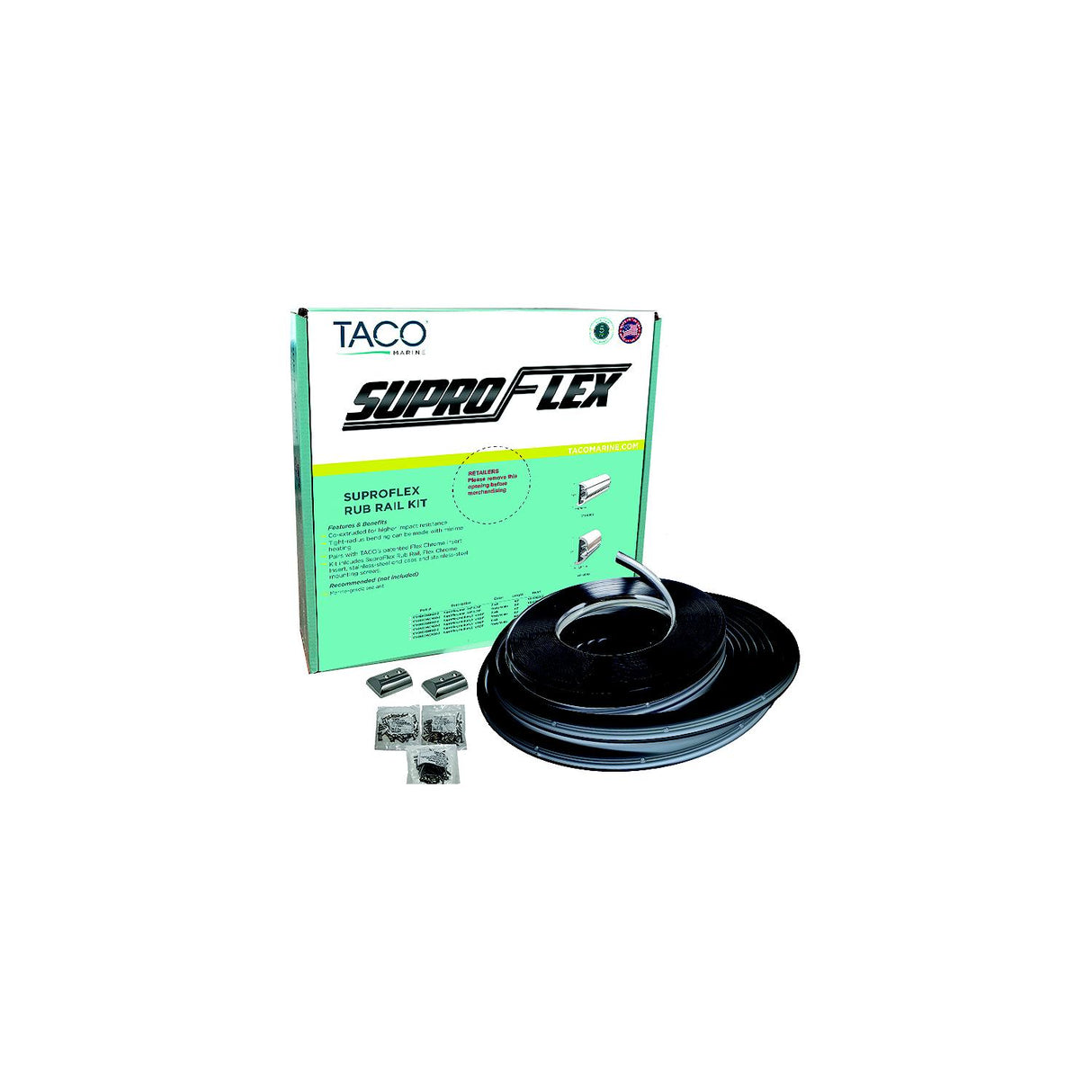 TACO SuproFlex Rub Rail Kit w/Flex Vinyl Overlay Insert - 1-5/8"H x 7/8"W x 60'L - Black w/Black Insert [V11-9991BBK60-2] - official TACO Marine product image 2