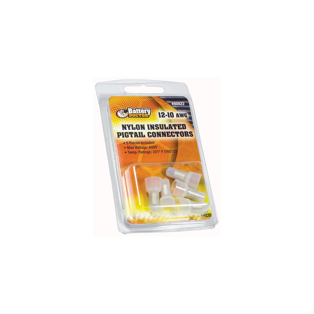 Wirthco Battery Doctor High Temperature Nylon Insulated Pigtail Connector, 12-10 AWG, 5/Pk.
