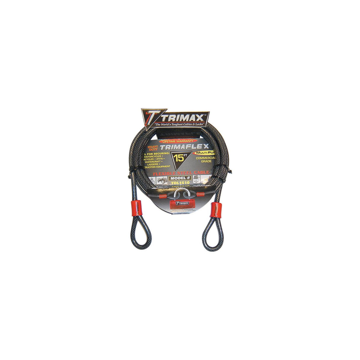 Trimax Locks Trimax TDL3010 Dual Loop Quadra Braid Trimaflex Cable, 30' L x 10mm
