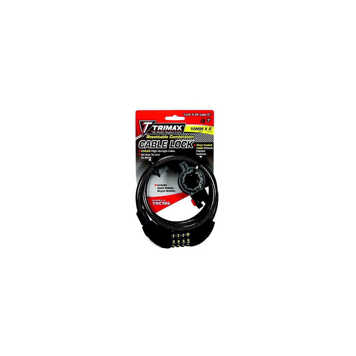 Trimax Locks Trimax TRC106 Quadra-Braid 6' x 10mm Cable Lock with Combination & Quick Release Bracket - TRC106