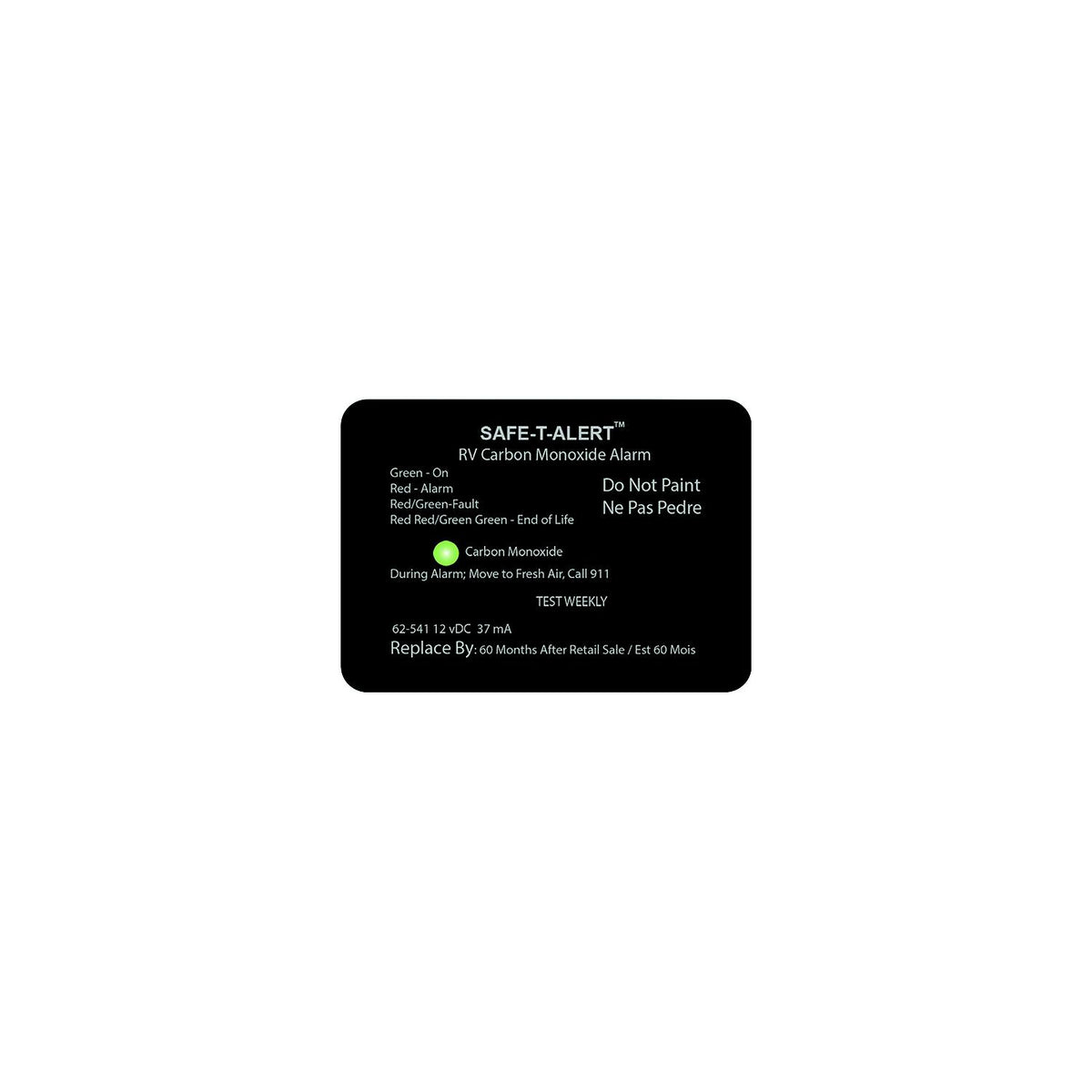 Safe-T-Alert 62 Series Carbon Monoxide Alarm - 12V - RV Surface Mount - Black [62-541-BL] - official Safe-T-Alert product image 2