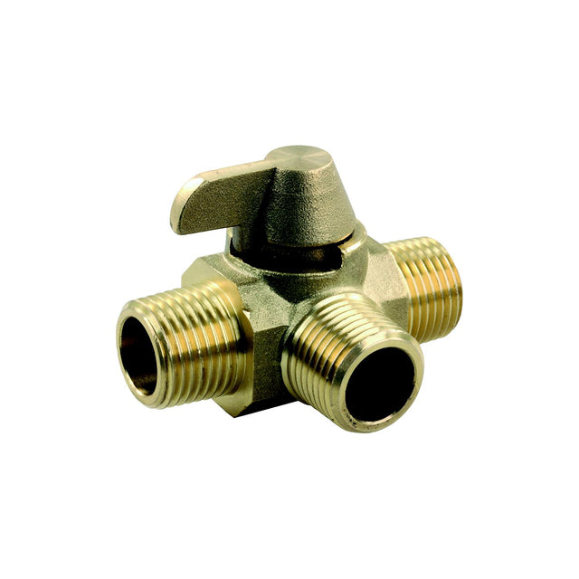 JR Products 62255 3 Way Brass 1/2" MPT x 1/2" MPT x 1/2" MPT RV Water Diverter Valve - image 1