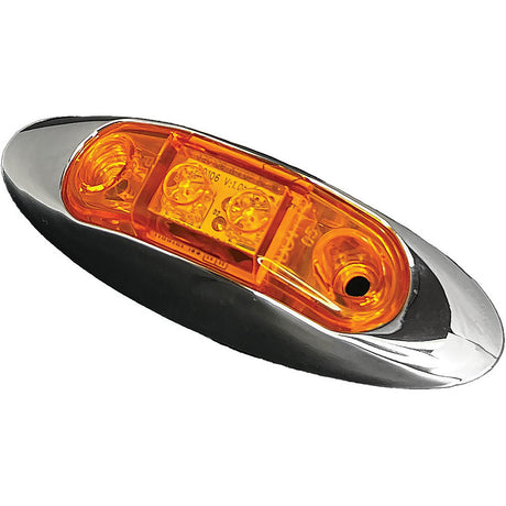 RV Designer L931 Oblong with Chrome Bezel LED Marker Light, Amber, 3.95" X 1.35" - image 1