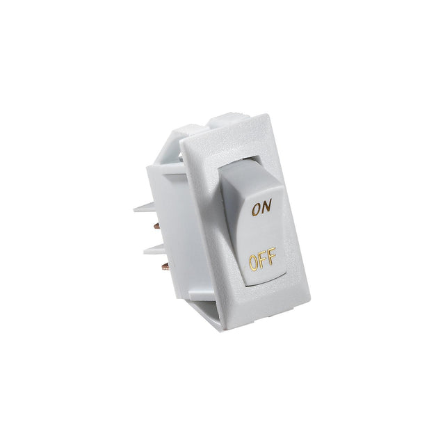 RV Designer White Rocker Switch w/Gold text, 10 A, On/Off - SPST - Cut-Out .550" x 1.125" - S265 - image 1