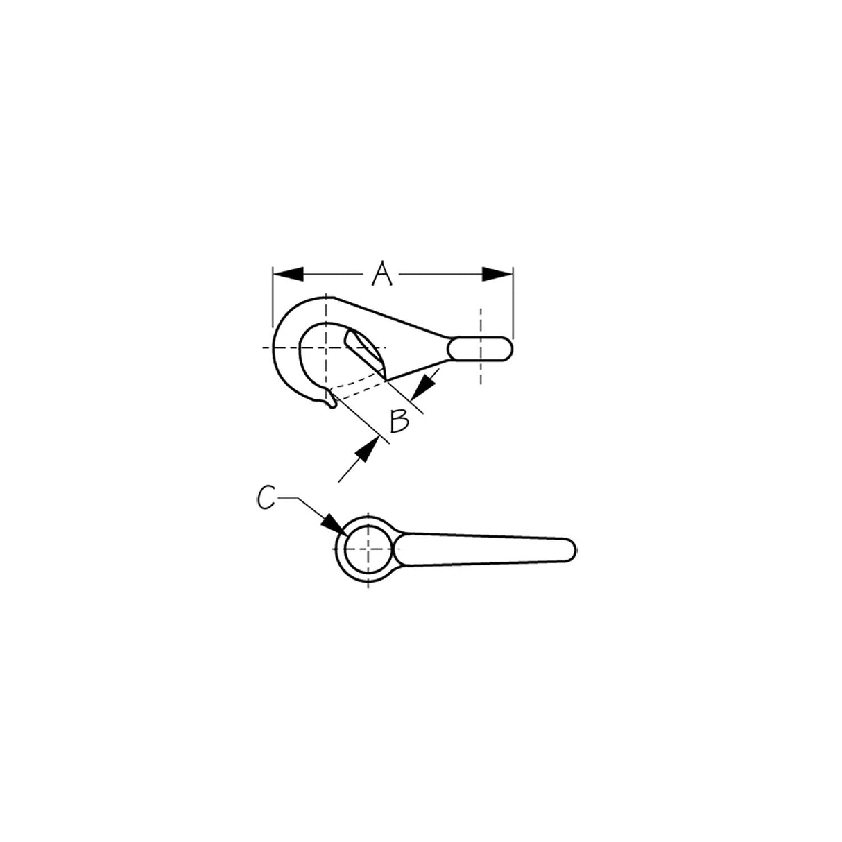 Sea-Dog Line Sea-Dog 1461211 Fast Eye Boat Snaps - A: 2-7/8", B: 7/16", C: 5/8" - 146121-1
