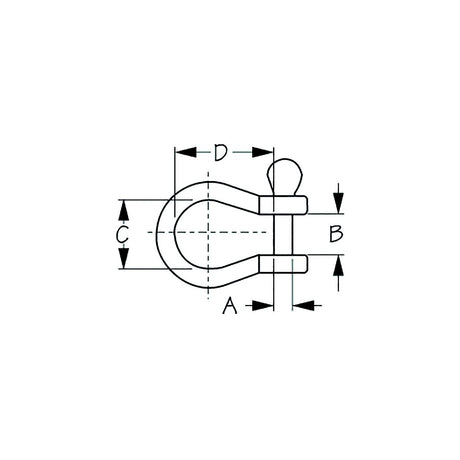Sea-Dog Line Seadog 147054 3/16" Stainless Steel Bow Shackle, Bulk, A:1/8", B: 5/16", C:1/2", D:13/16" - 147054 - official Sea-Dog Line product image 3