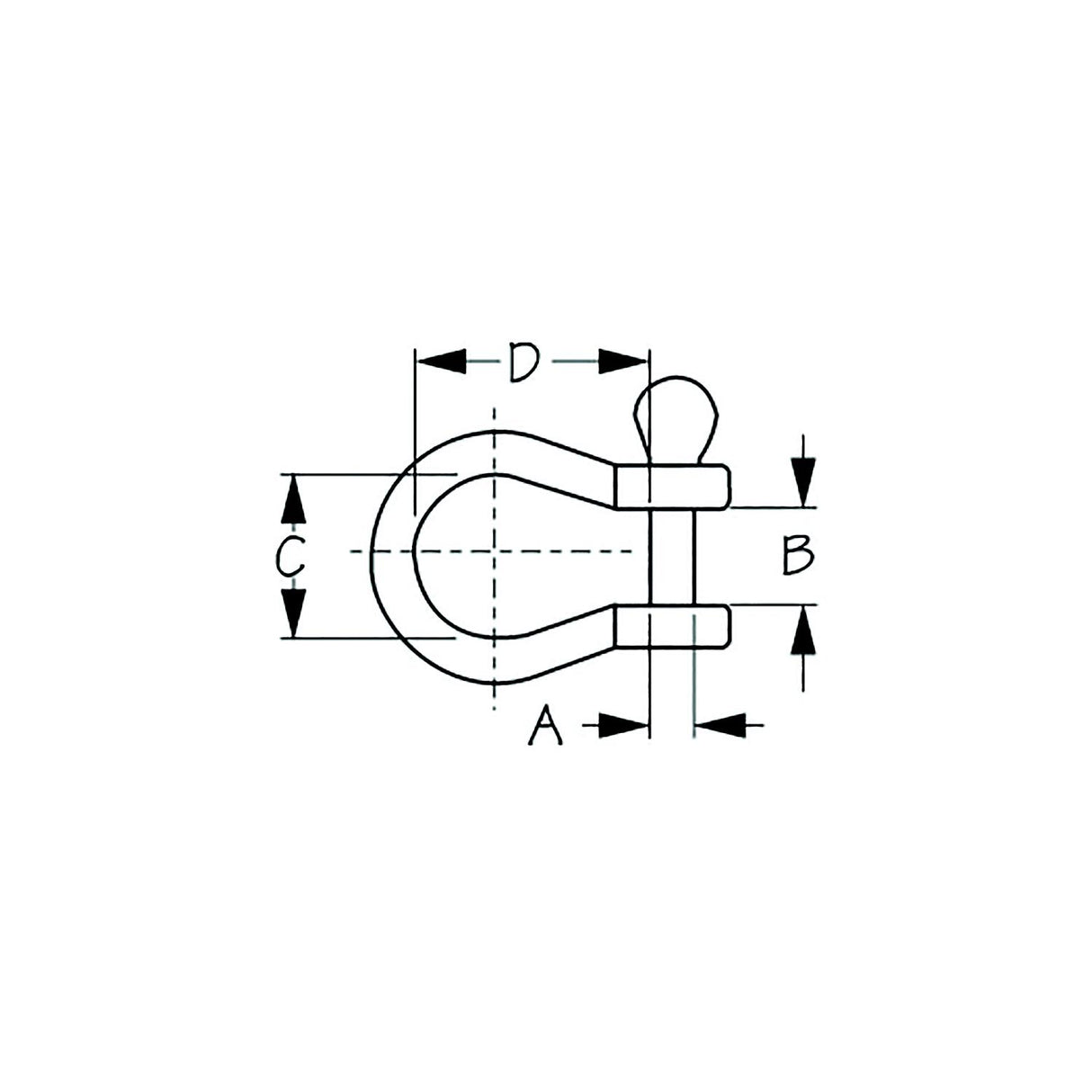 Sea-Dog Line Seadog 147056 1/4" Stainless Steel Bow Shackle, Bulk, A:1/4" , B: 1/2", C:13/16", D: 13/16" - 147056 - official Sea-Dog Line product image 3