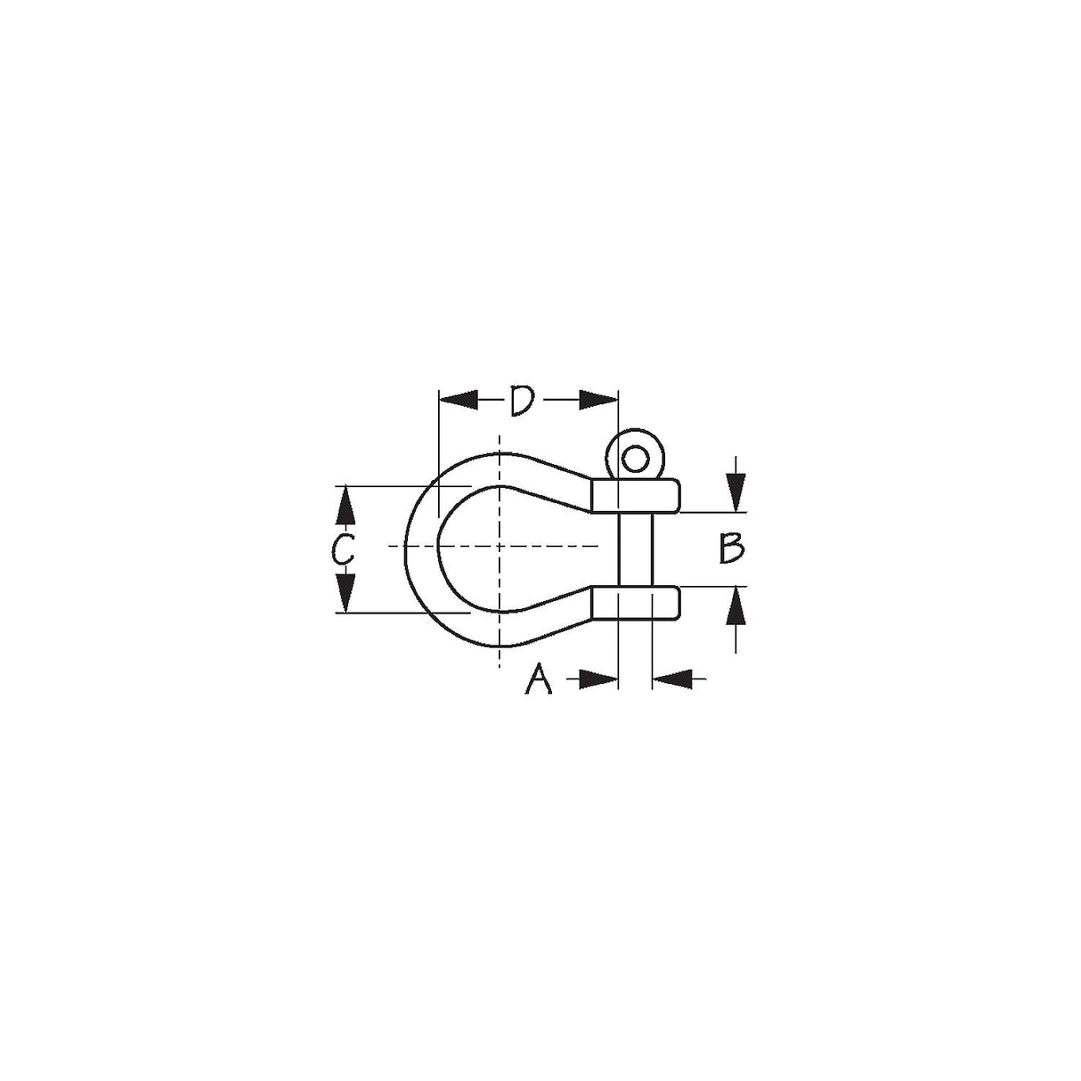 Sea-Dog Line Seadog 147060 3/8" Stainless Steel Bow Shackle, Bulk, A:3/8", B:7/8", C: 1-7/16", D:1-3/4" - 147060 - official Sea-Dog Line product image 4